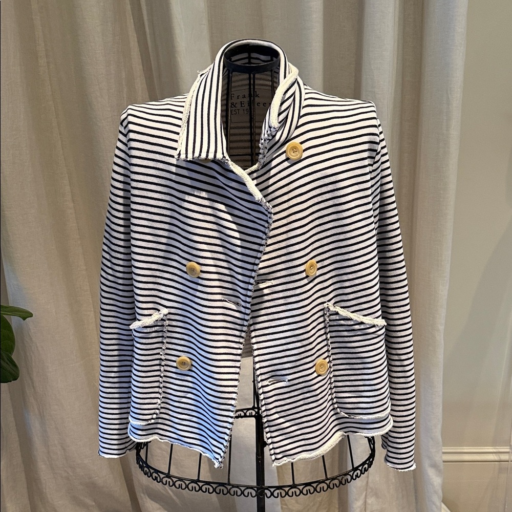 Frank & Eileen Black and White Striped Pea Coat